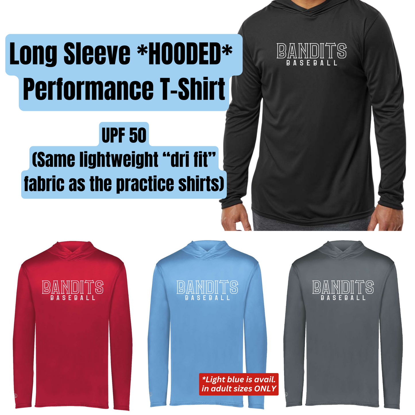 BANDITS Long Sleeve HOODED Performance Tee (Adult)