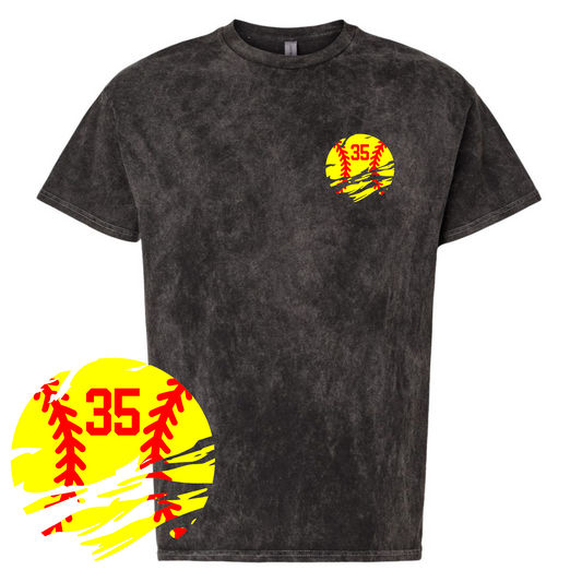 Custom Softball Number Mineral Wash T-Shirt