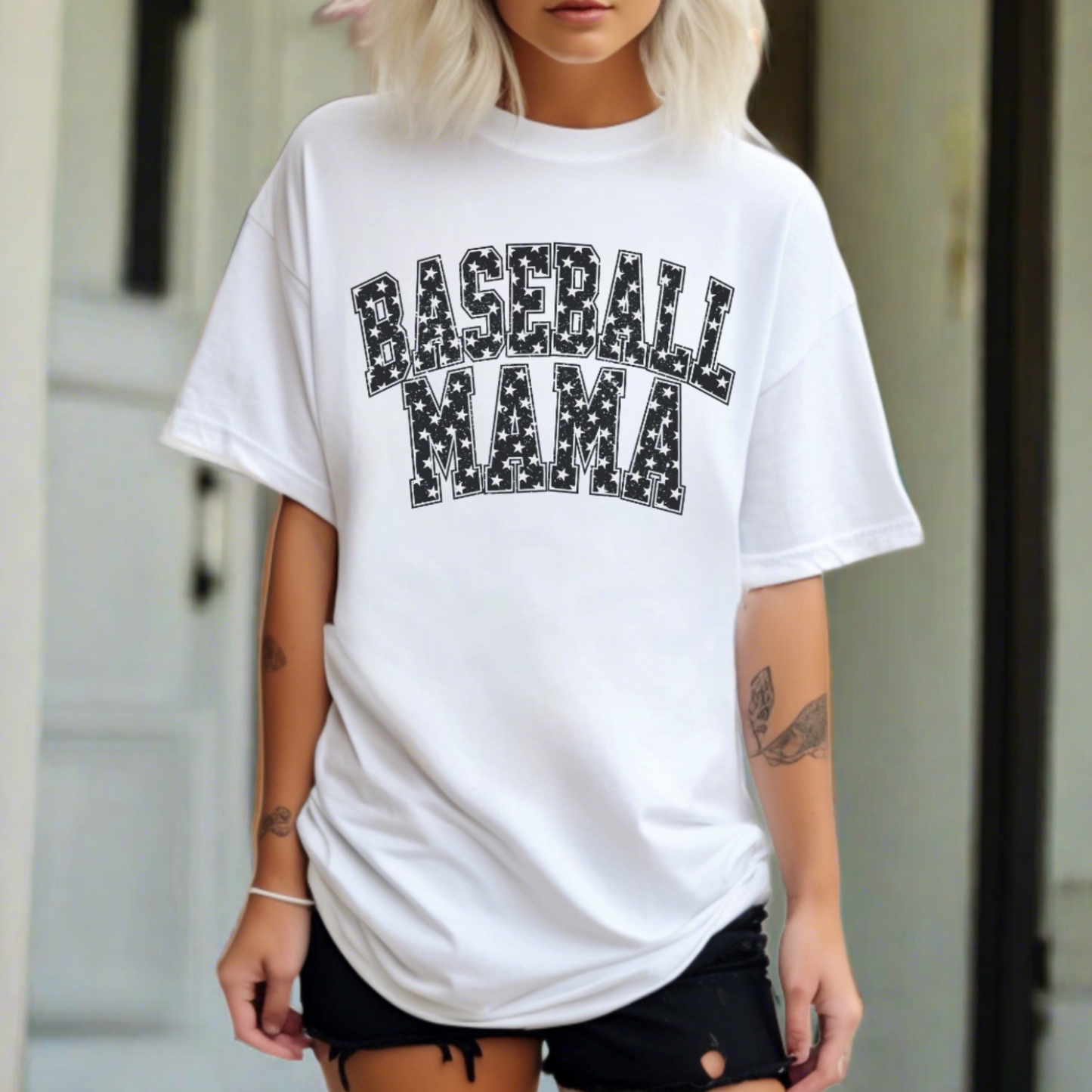 Baseball Mama Vintage Black Stars T-Shirt