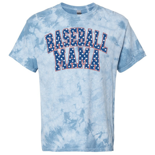 Baseball Mama Tie-Dye Blue Stars T-Shirt